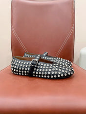 ALAIA MARY JANE SHOES IN BLACK LAMBKIN ATTACH RHINSTONES