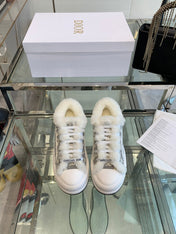 ALK'N PLATFORM SNEAKER PALE GRAY COTTON EMBROIDERED WITH OBLIQUE MOTIF AND WHITE SHEARLING
