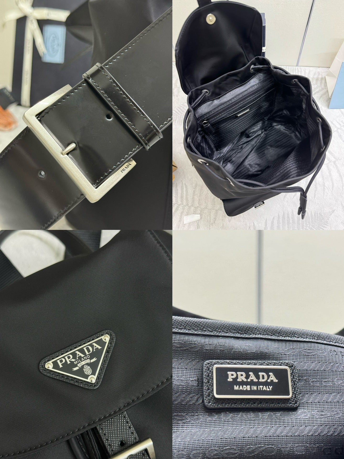 PRADA 25S MEDIUM RE-NYLON BACKPACK 39 IN BLACK WITH POUCH
