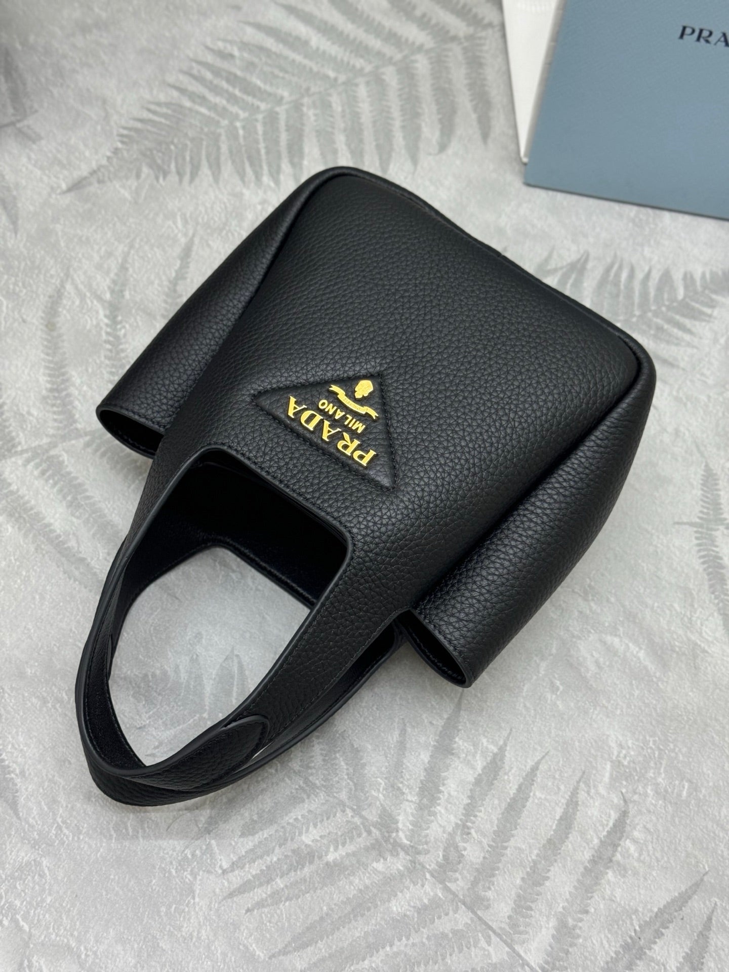 PRADA 25S TOTE MINI BAG 18 IN BLACK CALFSKIN GOLD HARDWRE