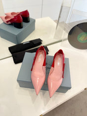 PRA MID - HEELS RED AND LIGHT PINK LAMBSKIN WITH BOW