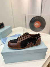 SNEAKERS IN BROWN LAMBSKIN AND BLACK CANVAS