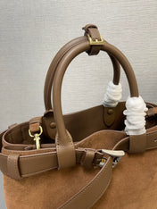 SMALL TOTE BAG WITH BELT 32 IN RUSSET BROWN SUEDE