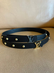 LV INITIALES STUDS 30 MM REVERSIBLE BELT IN BLACK CALFSKIN GOLD HARDWARE