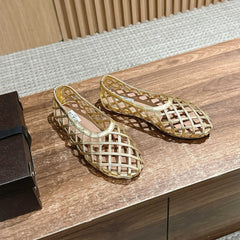 ALAIA MESH BALLET FLATS 25S IN GOLD LAMBSKIN