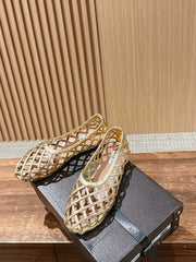 ALAIA MESH BALLET FLATS 25S IN GOLD LAMBSKIN