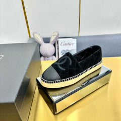 CC ESPADRILLES PLATFORM 25S IN BLACK VELVET MIX CALFSKIN