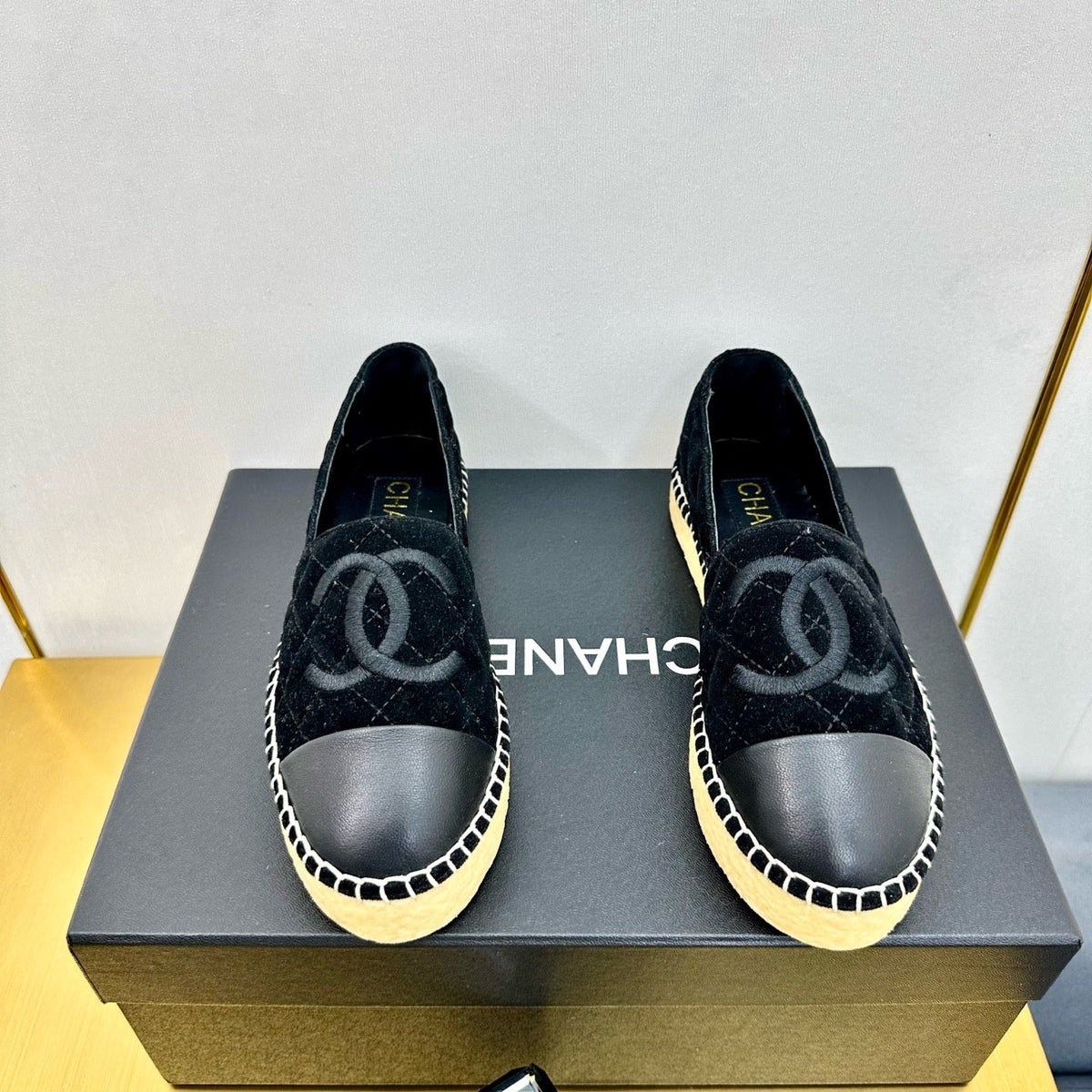 CC ESPADRILLES PLATFORM 25S IN BLACK VELVET MIX CALFSKIN