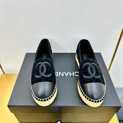 CC ESPADRILLES PLATFORM 25S IN BLACK VELVET MIX CALFSKIN