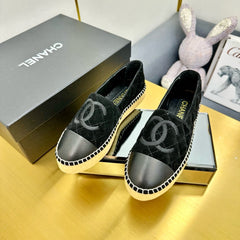 CC ESPADRILLES PLATFORM 25S IN BLACK VELVET MIX CALFSKIN
