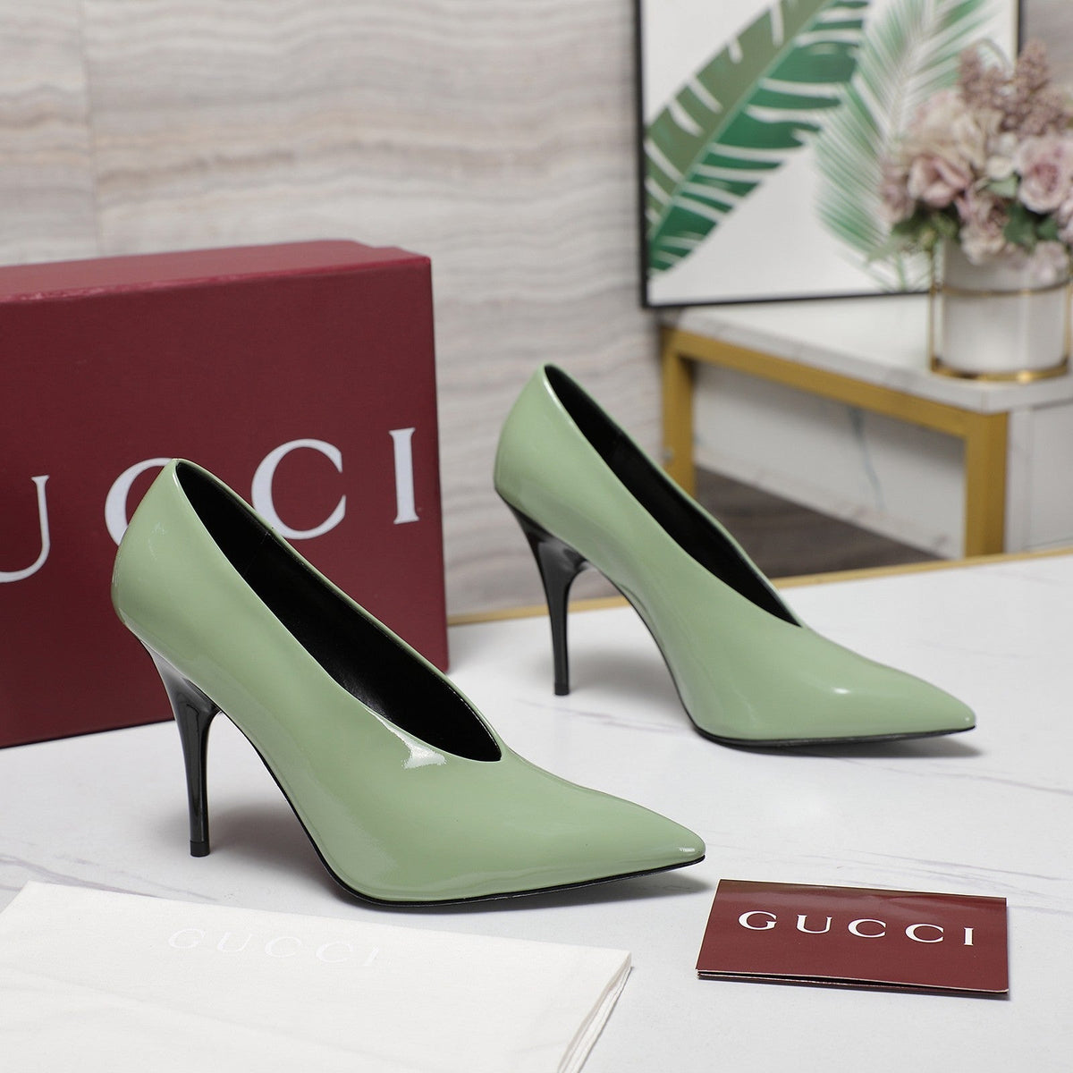 GG CLASSIC HIGH HEEL 105 IN PISTACHIO GREEN LAMBSKIN
