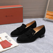 LP 26S SERGIO TASSEL LOAFERS IN BLACK SUEDE SILVER HARDWARE