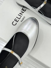 CELINE 26S MARY JANE SHOES IN SILVER LAMBSKIN