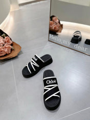 PLATFORM SANDALS IN BLACK MIX WHITE DENSITY KNIT
