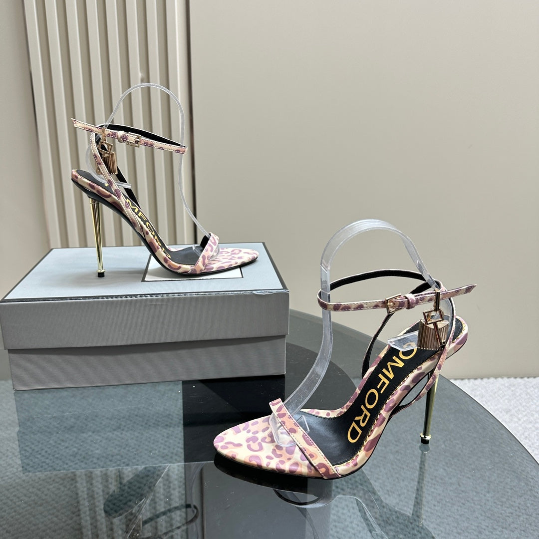 PADLOCK POINTY SANDAL 10 CM IN COLORFUL CALFSKIN