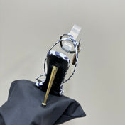 PADLOCK POINTY SANDAL 10 CM IN WHITE MIX ROYAL PURPLE CALFSKIN