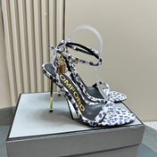 PADLOCK POINTY SANDAL 10 CM IN WHITE MIX ROYAL PURPLE CALFSKIN