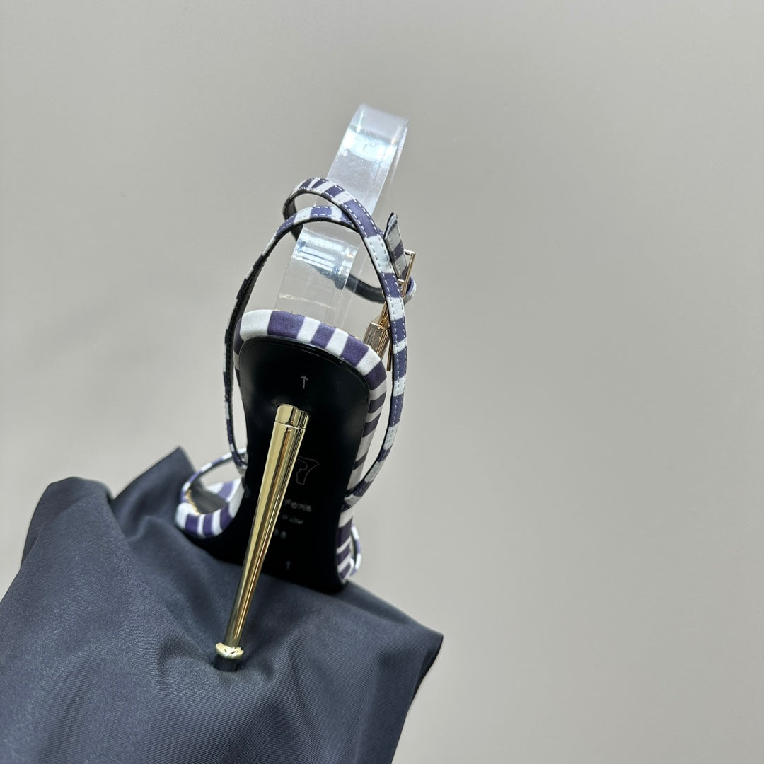 PADLOCK POINTY NAKED SANDAL 10 CM IN WHITE MIX IRIS PURPLE CALFSKIN