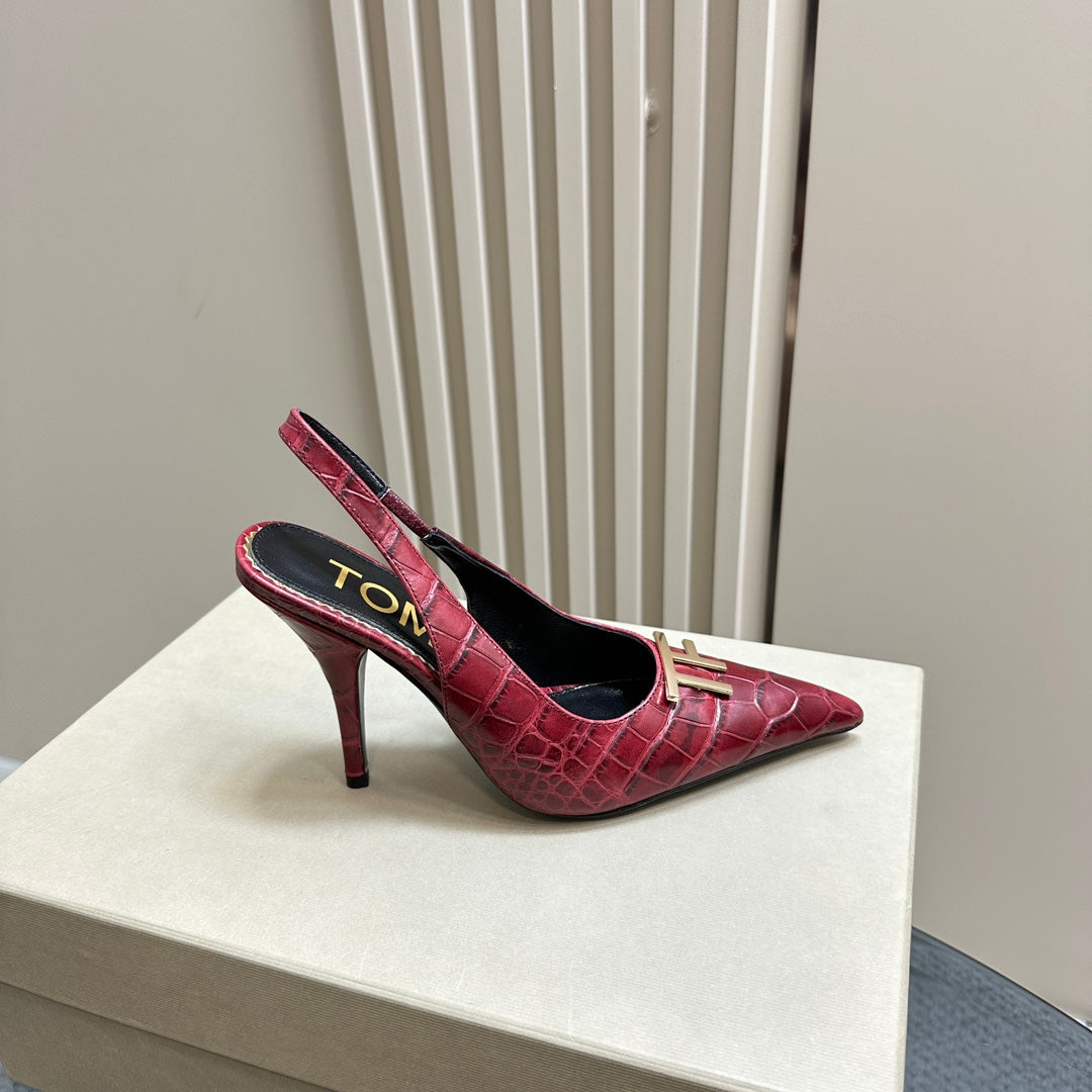 ANGELINA 10 CM SLINGBACK IN SCARLET RED CROCODILE PATTERN CALFSKIN