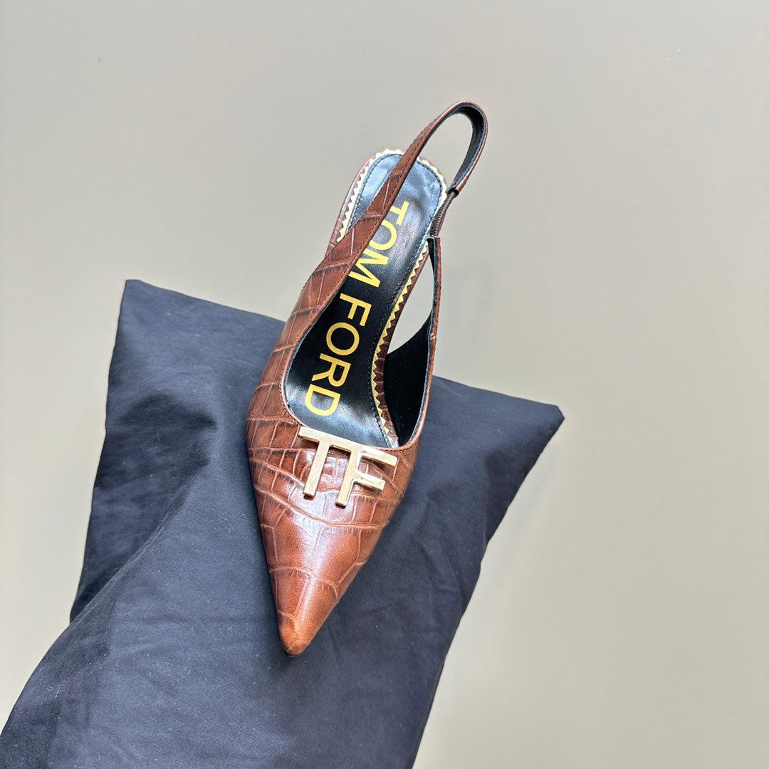 ANGELINA 10 CM SLINGBACK IN PENNY BROWN CROCODILE PATTERN CALFSKIN