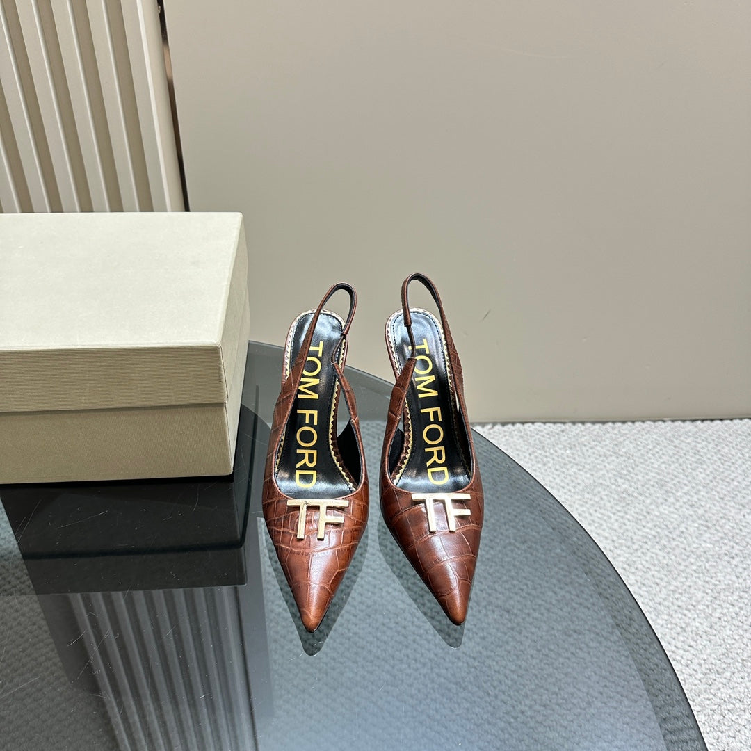 ANGELINA 10 CM SLINGBACK IN PENNY BROWN CROCODILE PATTERN CALFSKIN