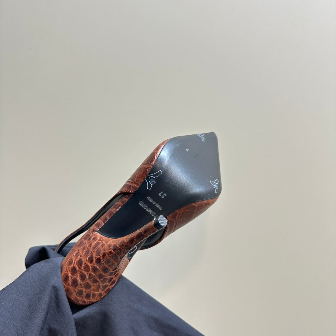 ANGELINA 10 CM SLINGBACK IN PENNY BROWN CROCODILE PATTERN CALFSKIN