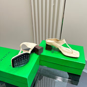 MARELLA THONG IN BISQUE BEIGE LEATHER WITH SIGNATURE INTRECCIATO INSOLE 55 MM