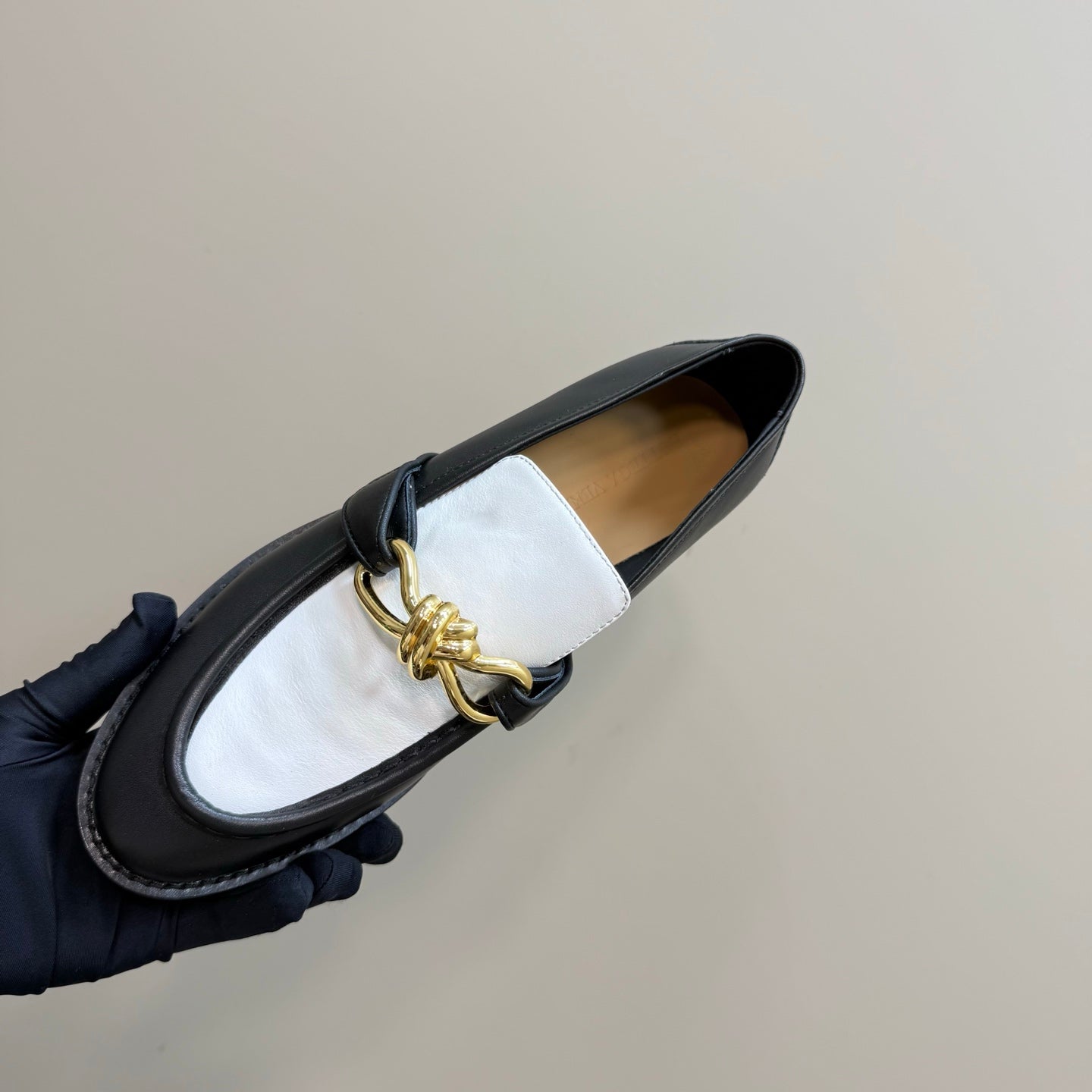 ASTAIRE LOAFER IN WHITE MIX BLACK CALFSKIN WITH GOLD HARDWARE
