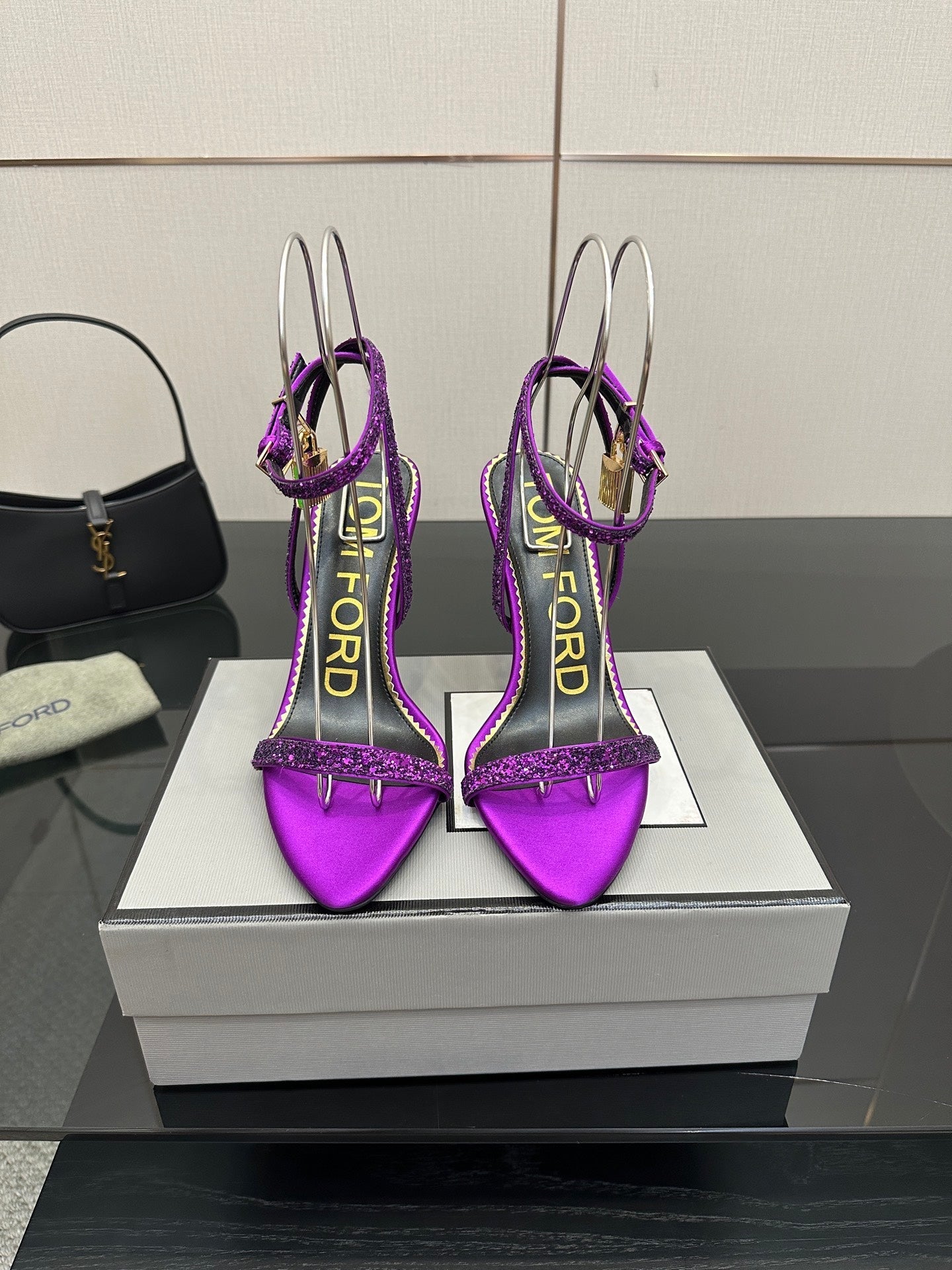 TOM FORD 26S HEELED SANDALS 100 MM IN PURPLE CALFSKIN