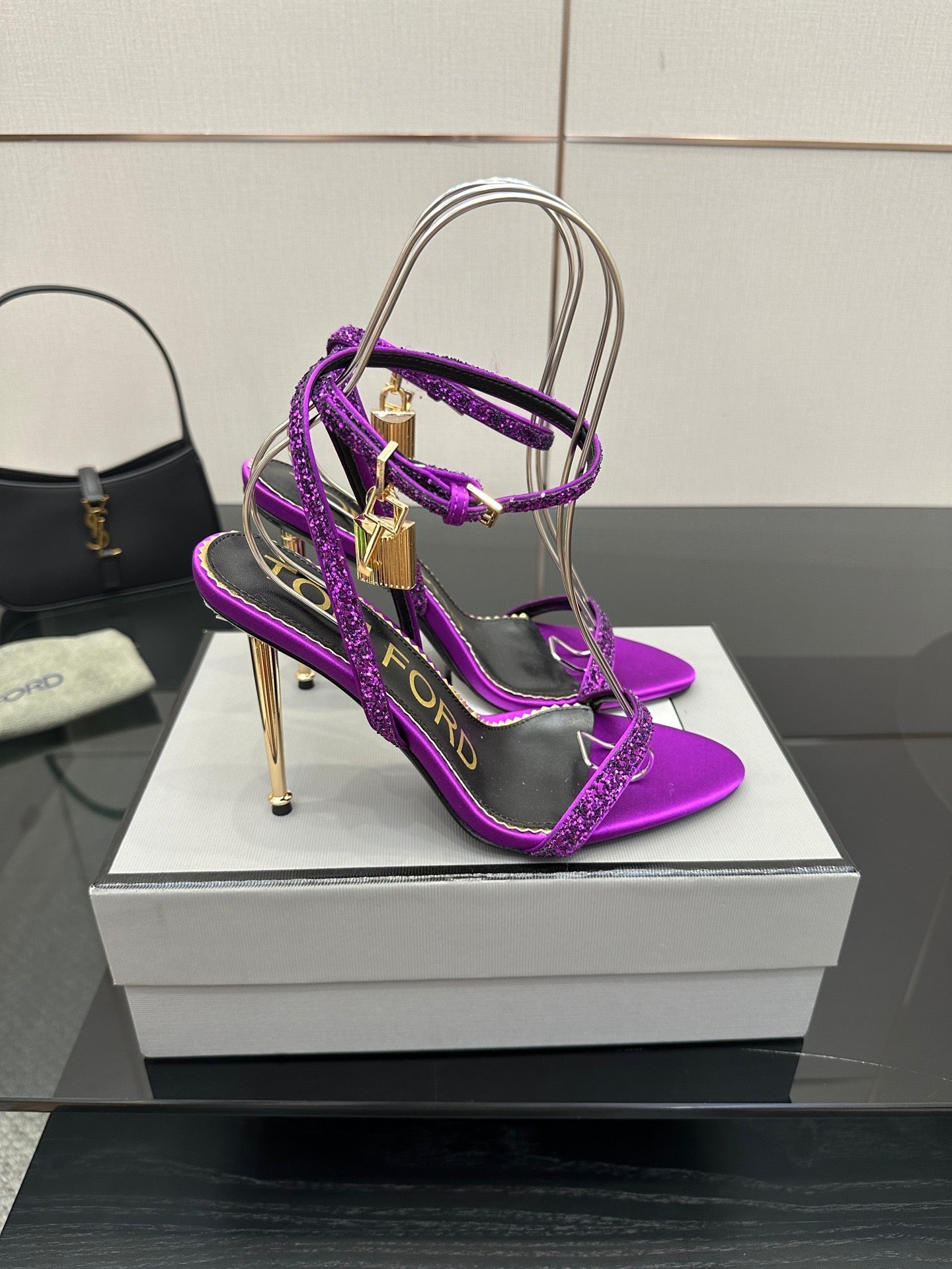 TOM FORD 26S HEELED SANDALS 100 MM IN PURPLE CALFSKIN