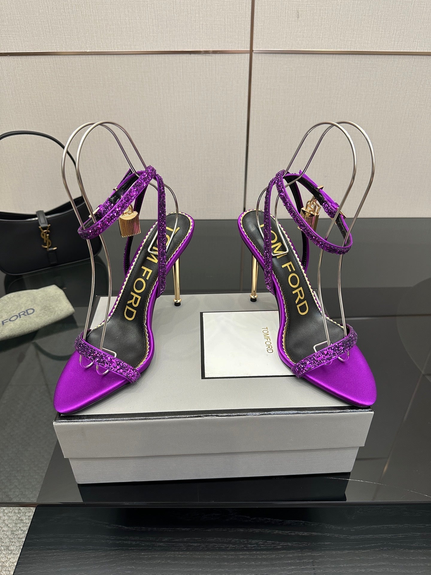 TOM FORD 26S HEELED SANDALS 100 MM IN PURPLE CALFSKIN