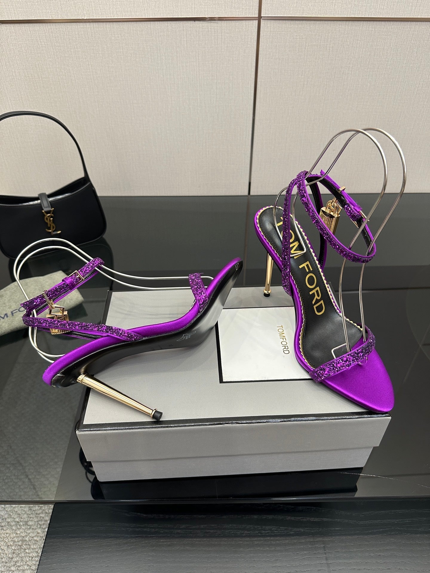 TOM FORD 26S HEELED SANDALS 100 MM IN PURPLE CALFSKIN