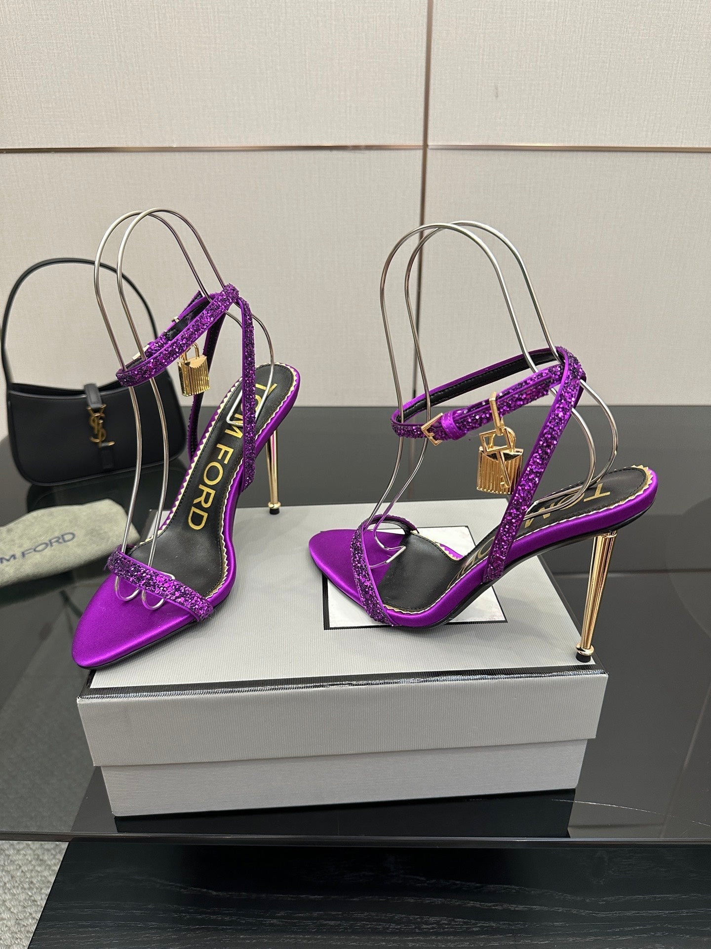 TOM FORD 26S HEELED SANDALS 100 MM IN PURPLE CALFSKIN