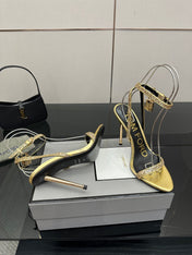 TOM FORD 26S HEELED SANDALS 100 MM IN METALLIC GOLD CALFSKIN