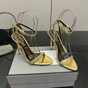 TOM FORD 26S HEELED SANDALS 100 MM IN METALLIC GOLD CALFSKIN