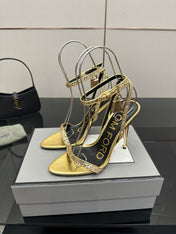 TOM FORD 26S HEELED SANDALS 100 MM IN METALLIC GOLD CALFSKIN