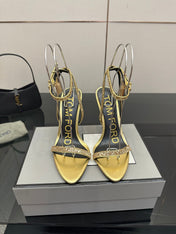 TOM FORD 26S HEELED SANDALS 100 MM IN METALLIC GOLD CALFSKIN
