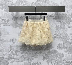 DIOR LACE-EMBOSSED SHORTS IN LIGHT BEIGE AND BLACK