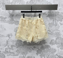 DIOR LACE-EMBOSSED SHORTS IN LIGHT BEIGE AND BLACK