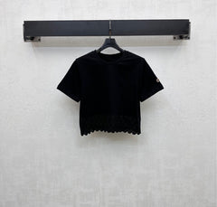 LV T-SHIRT WITH LACE-TRIMMED HEM