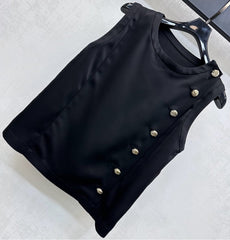 CHANEL SLEEVELESS ROUND-NECK BUTTON-UP TOP 274769
