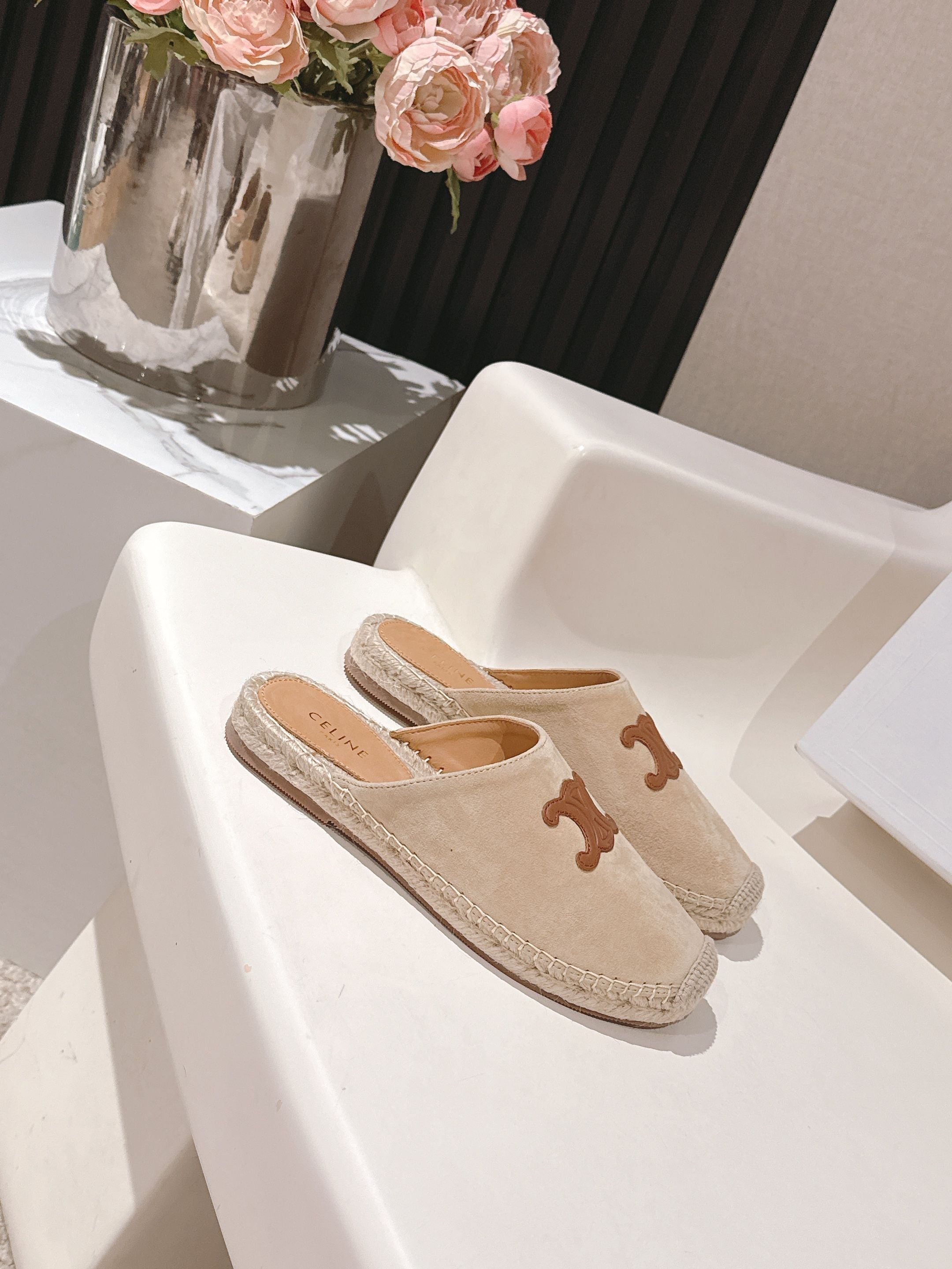 CELINE 25S LES ESPADRILLES MULE IN BEIGE SUEDE