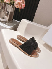 CELINE 25S LYMPIA TWISTED SANDAL IN BLACK SPONGE FABRIC