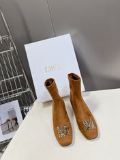 ICON HEELED ANKLE BOOT BRONZE BROWN SUEDE 4 CM WITH GOLD LOGO