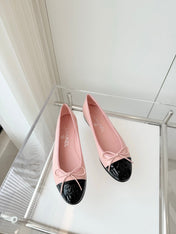 BALLET FLAT IN BABY PINK MIX BLACK CALFSKIN
