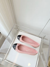 BALLET FLAT IN BABY PINK MIX BLACK CALFSKIN
