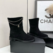 CHANEL 25S SHORT BOOTS IN BLACK SUEDE SILVER HARDWARE