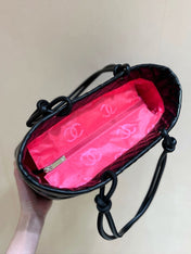 CHANEL 25S CAMBON LIGNE TOTE BAG 30 IN BLACK LAMBSKIN
