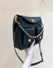 CHANEL 25S HOBO BAG 24 IN BLACK HAAS SOFT COWHIDE FABRIC