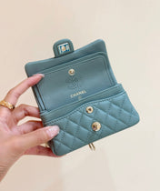 CHANEL 25S FLAP CHARM BAG 13 IN TEAL BLUE LAMBSKIN